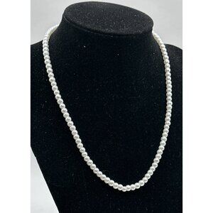 4mm faux pearl bright white necklace silver tone lobster clasp 15” 3” ext